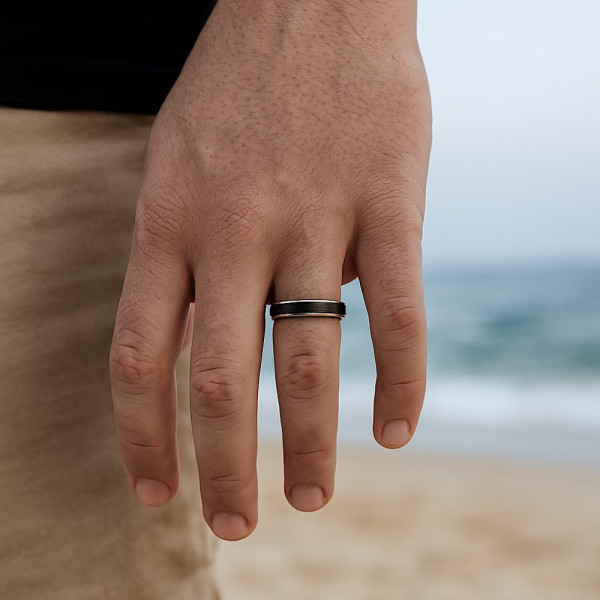 Fede nuziale in titanio spazzolato e oro rosa 18k da 6 mm per uomo e donna - Italia