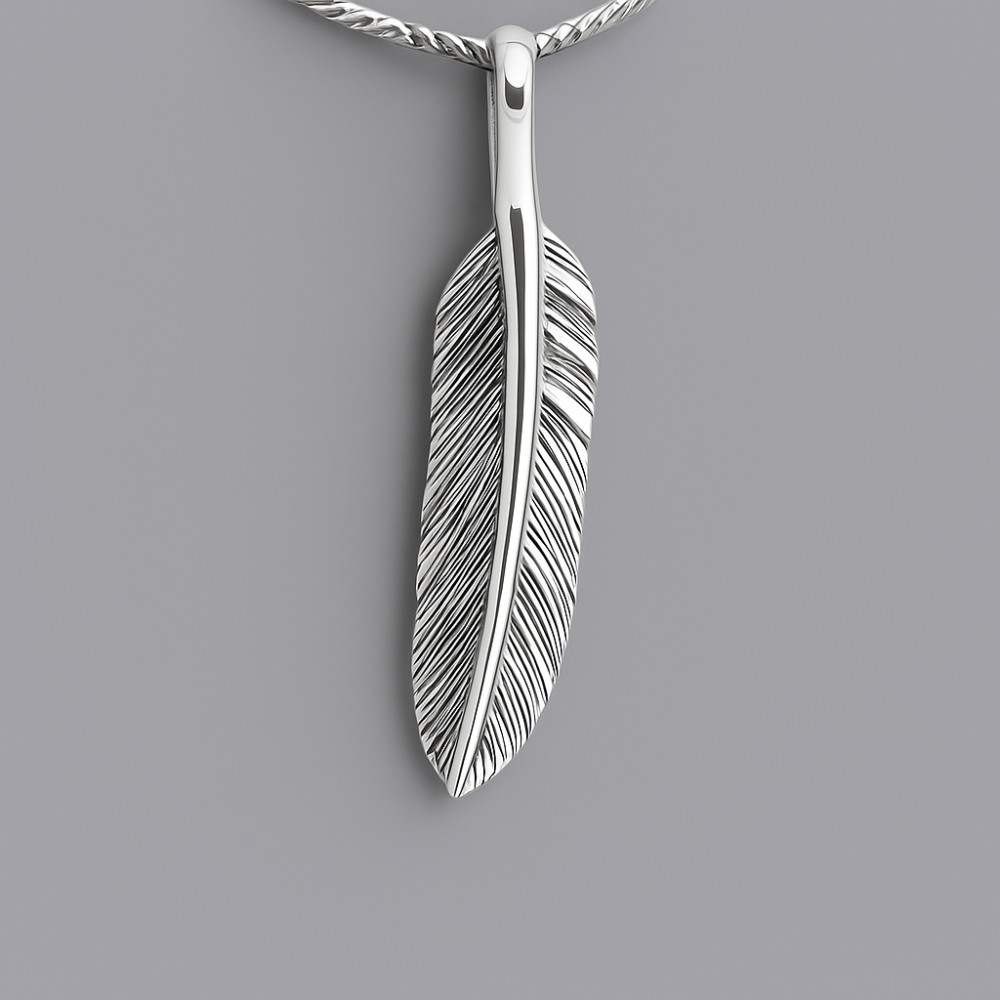 Pendentif plume argent 925 homme femme