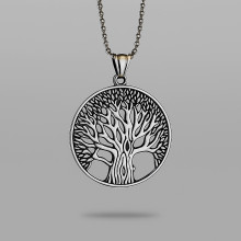 Ciondolo in argento 925, medaglione celtico rotondo con albero della vita