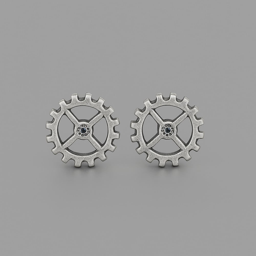 Boucles d'oreilles clous rouage argent