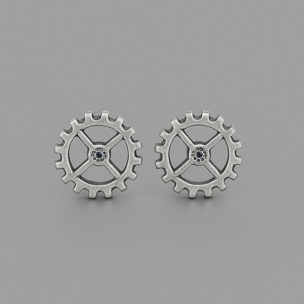 Pendientes de Engranaje de Plata