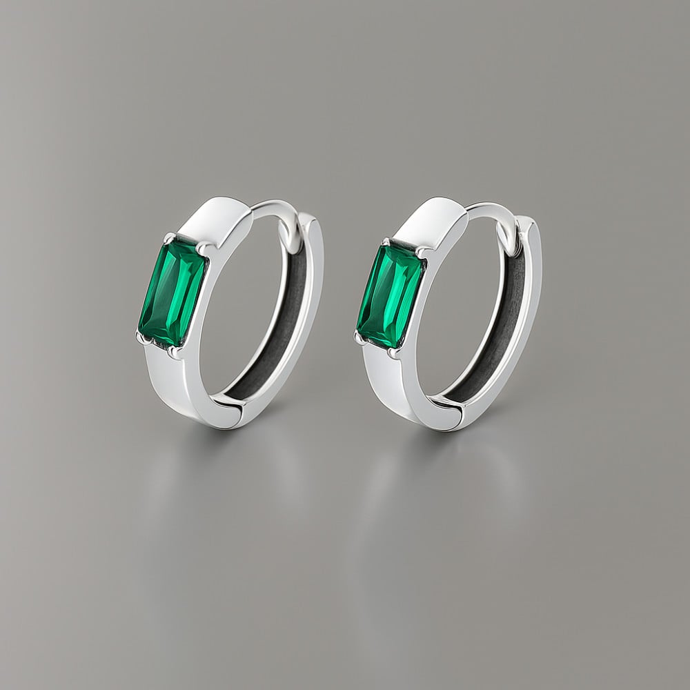 Orecchini a cerchio in argento con zirconio verde per uomo e donna