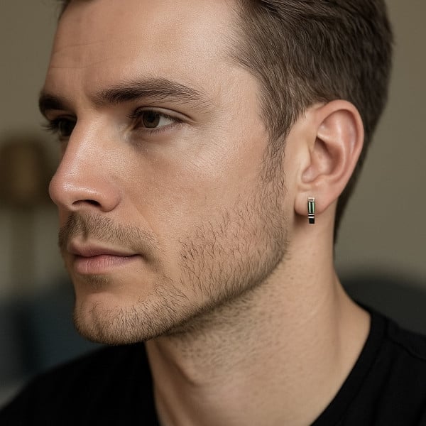 Boucles d'oreilles argent creoles zirconium vert homme femme