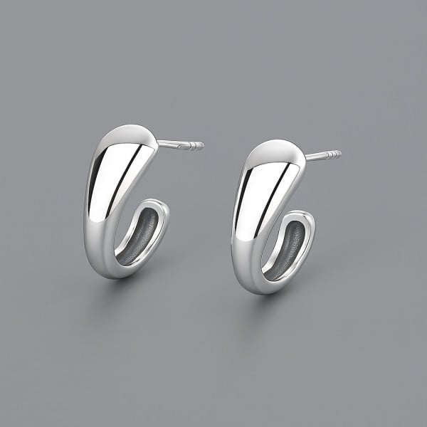 Boucles d'oreille argent Demi anneau plaque rhodium clous hoop