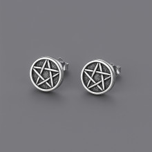Pendientes de botón en plata de ley 925 – Diseño esotérico de pentáculo