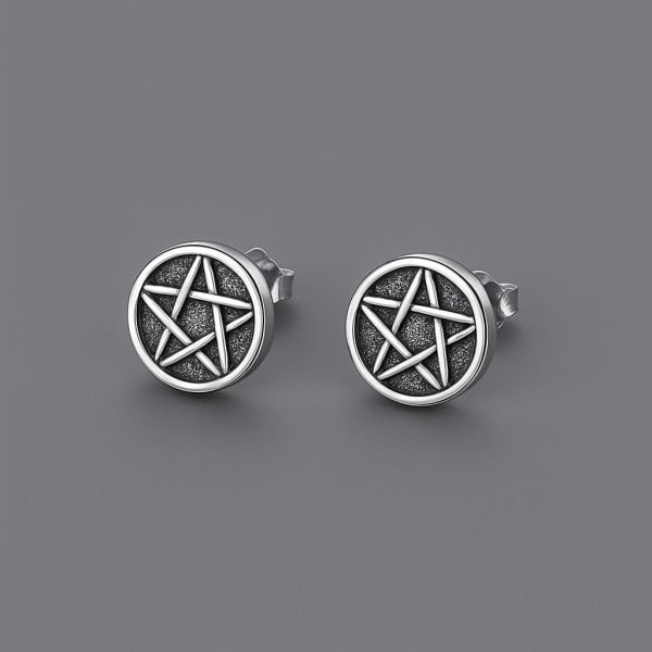 Boucles d'oreilles clous argent pentacles punk star homme femme