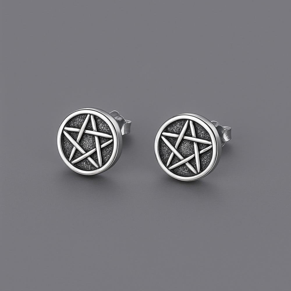Pendientes de plata con pentáculos de estrella punk para hombre y mujer