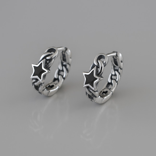 Boucles d'oreille argent tresse pentacle homme femme creoles punk star