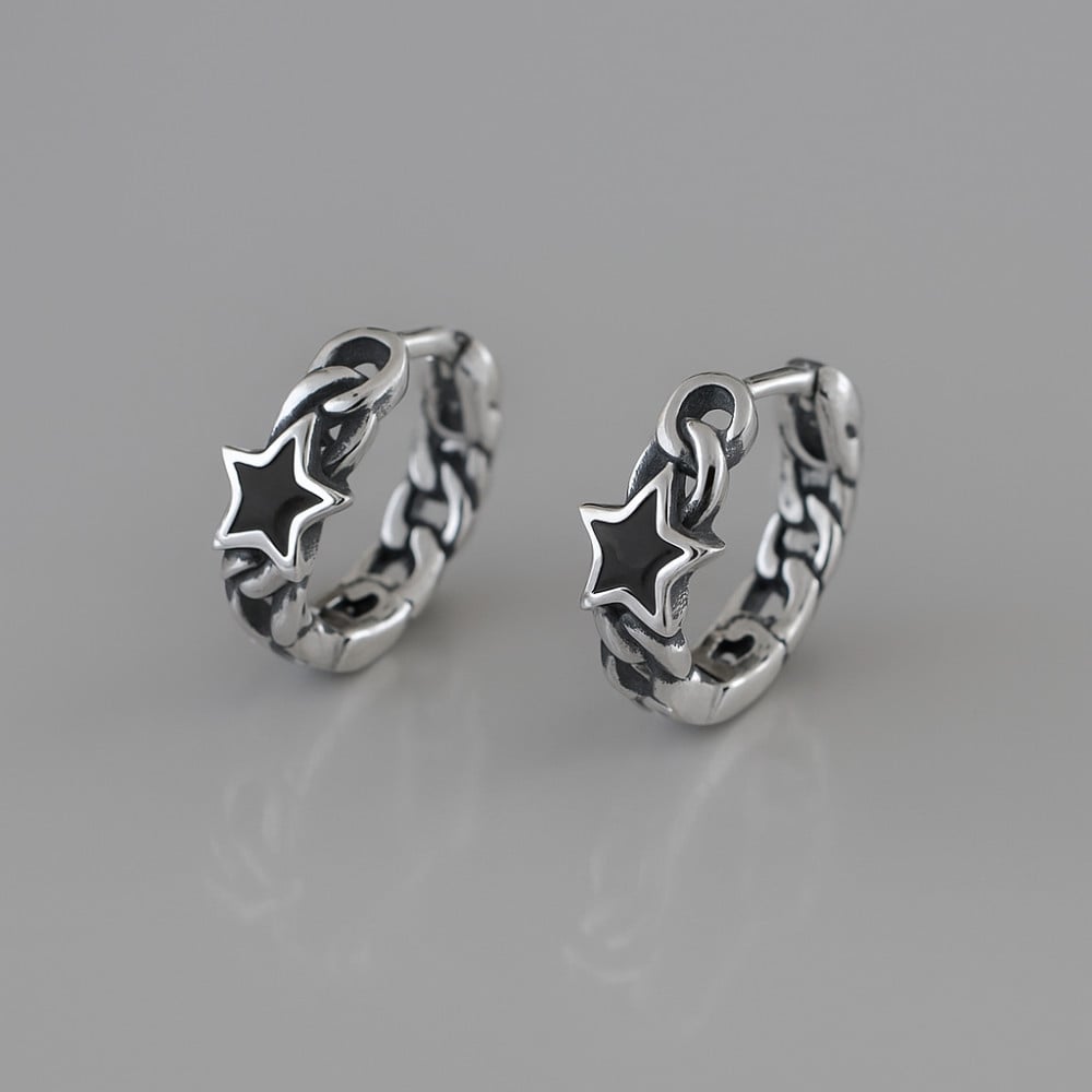 Boucles d'oreille argent tresse pentacle homme femme creoles punk star