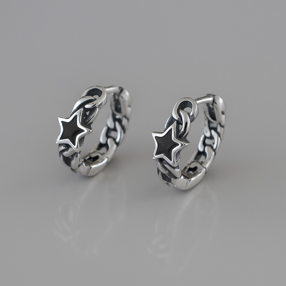 Boucles d'oreille argent tresse pentacle homme femme creoles punk star
