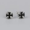Boucles d'oreilles clous croix de malte argent resine noir