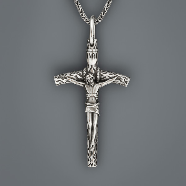 Ciondolo in argento da uomo croce crocifisso Cristo