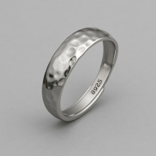 Adjustable open hammered silver ring