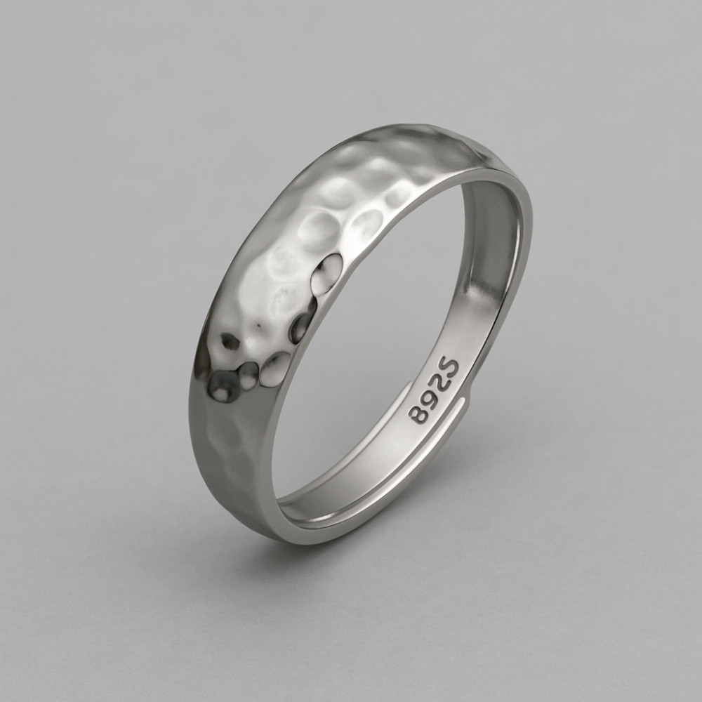 Bague argent ouverte ajustable martele