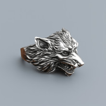 Anillo de sello de plata maciza con cabeza de lobo