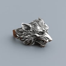 Bague chevalière en argent massif tête de loup