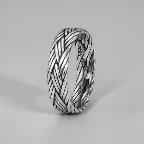 925 silver ring braided mesh oxidized finish