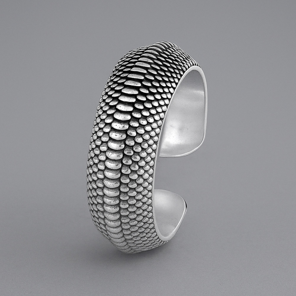 Bague ouverte argent motif maille serpent homme femme
