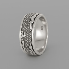Anello antistress rotante in argento con motivo drago orientale