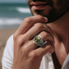 Bague argent chevaliere homme tete de mort pentacle
