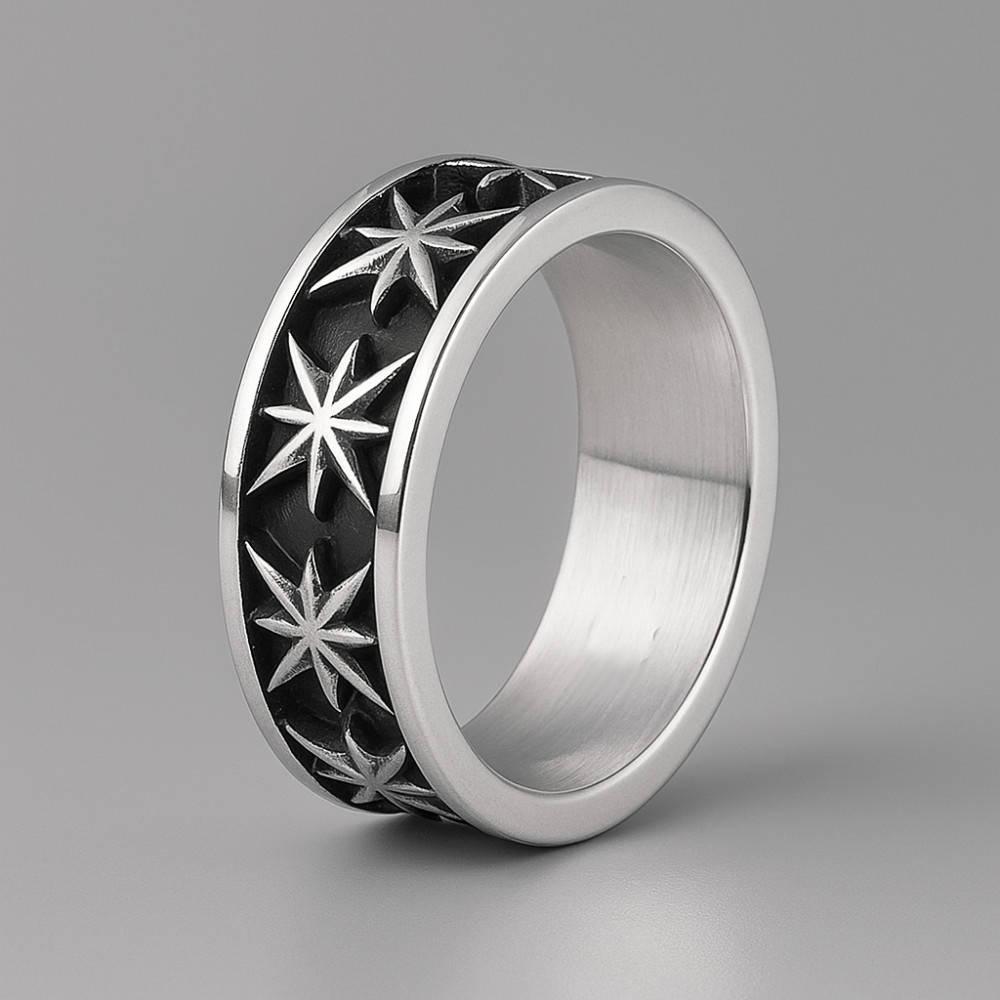 Herrenring aus Stahl mit erhabener Stern