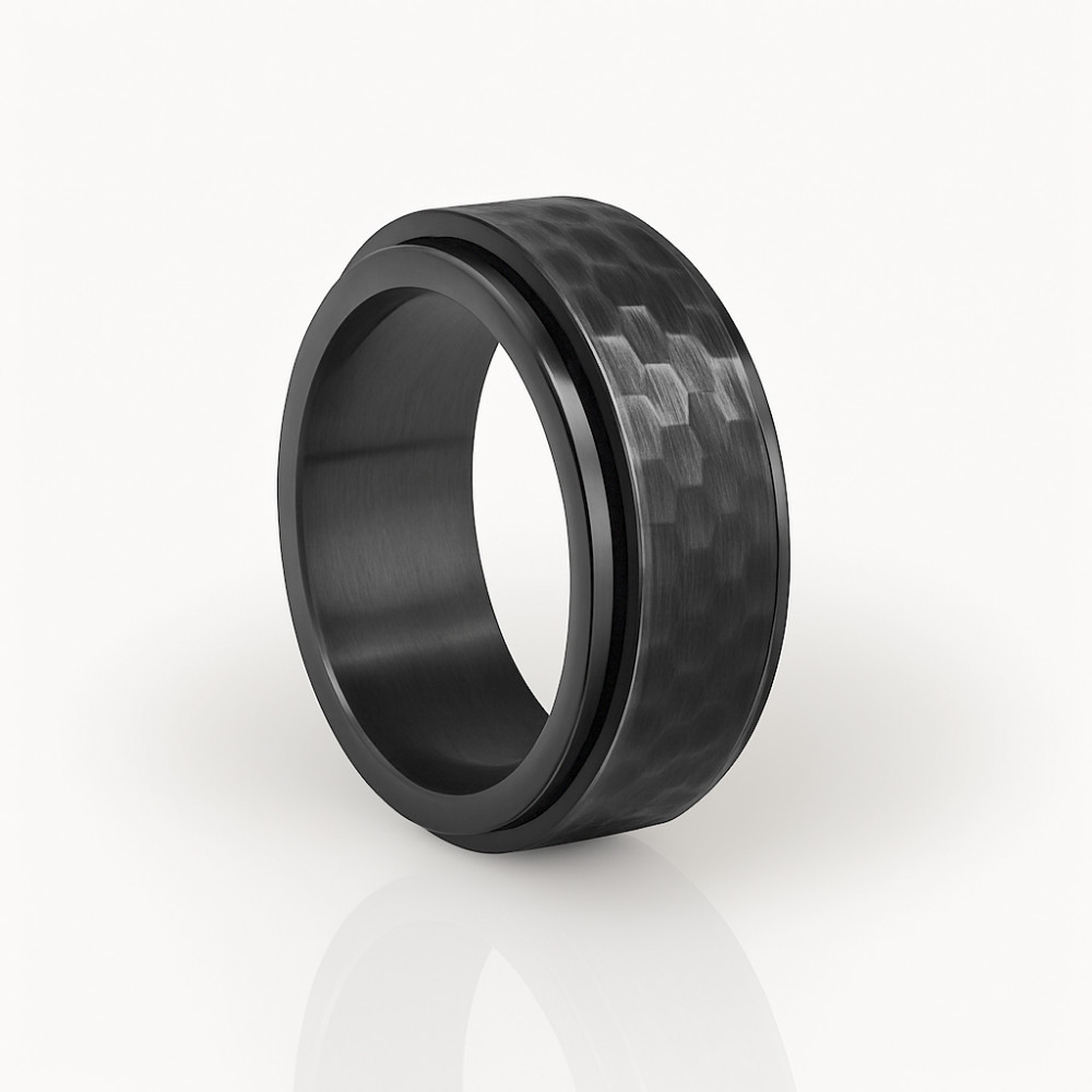 Bague homme anneau tournant acier martelee personnalisable