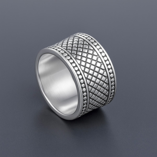 Bague Homme En Acier Damier - Neuf Avec étiquettes - Style Moderne Et Robuste