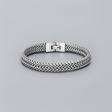 Bracelet homme chaine maille acier plaque noir
