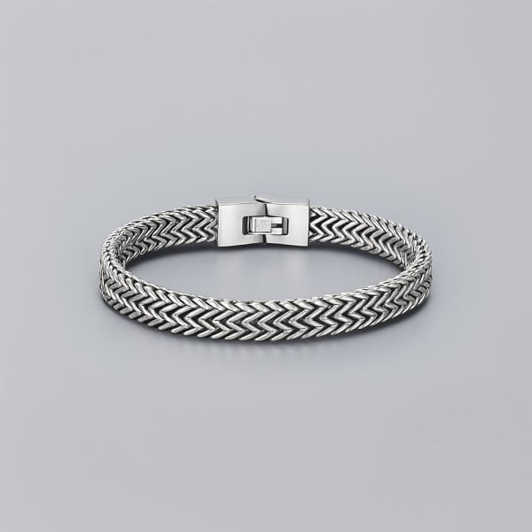 Bracelet homme chaine maille acier plaque noir
