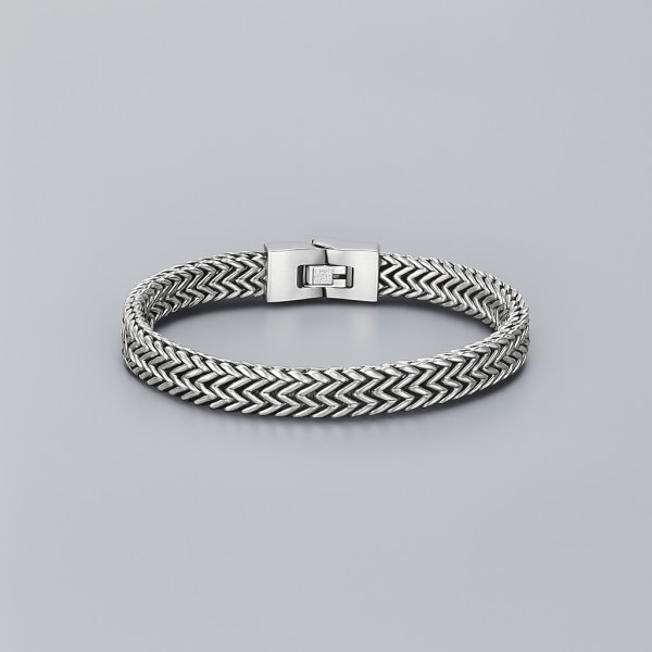 Bracelet homme chaine maille acier plaque noir