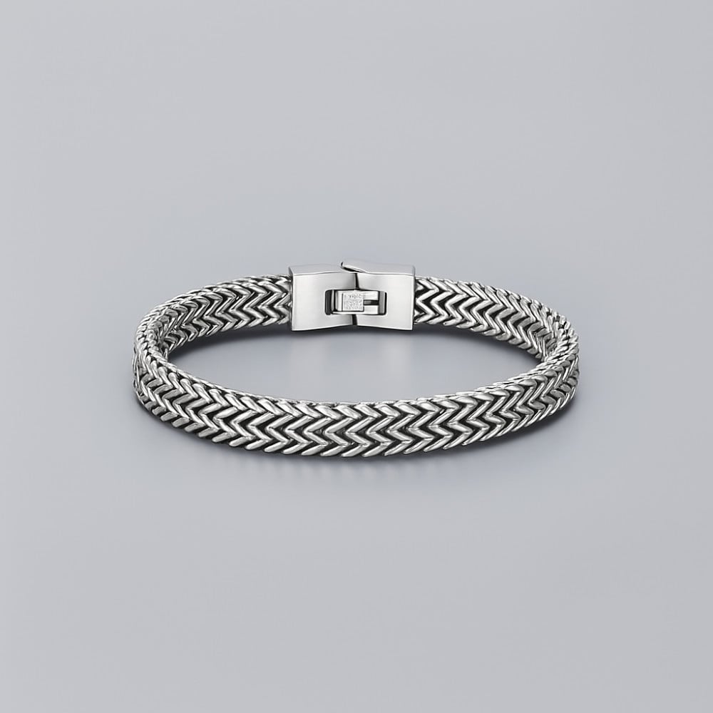 Bracelet homme chaine maille acier plaque noir