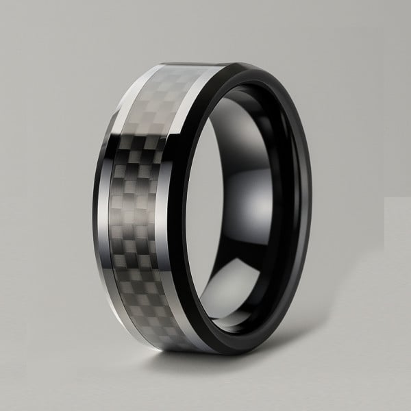 6mm Bague ceramique noire homme fibre de carbone personnalisable