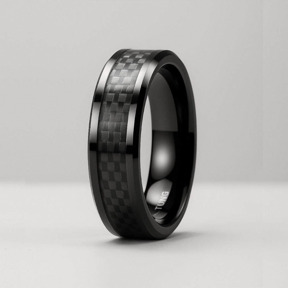 Bague ceramique noire homme fibre de carbone personnalisable