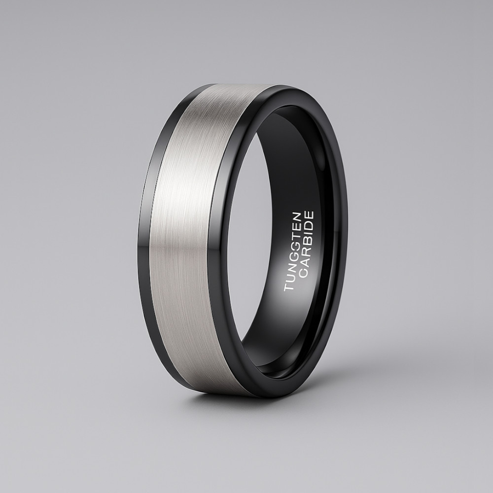 1 Bague homme anneau tungstene noir ligne brosse personnalisable