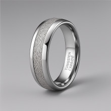Personalized wedding ring alliance dome tungsten white fiber