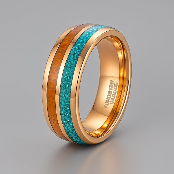 Bague personnalisee plaquee or rose tungstene bois opale