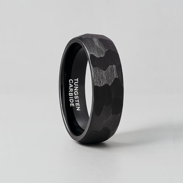 Customizable hammered tungsten men's wedding ring