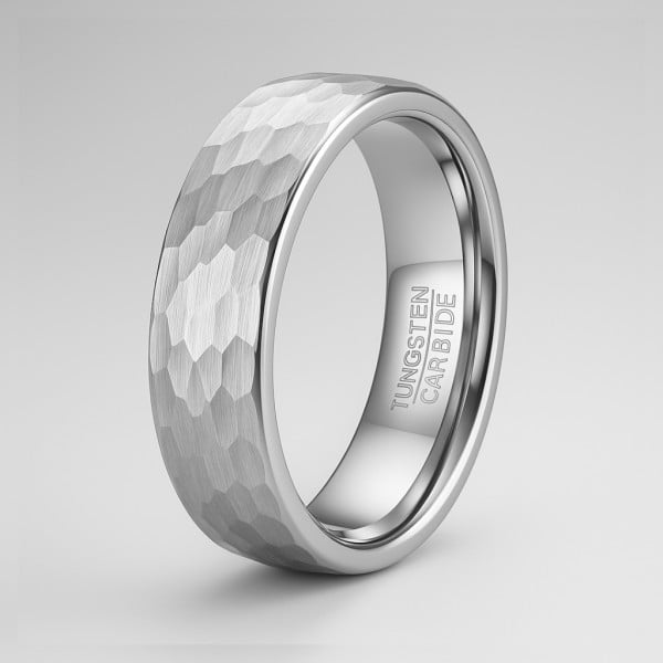 6mm Bague mariage homme tungstene martelee personnalisable