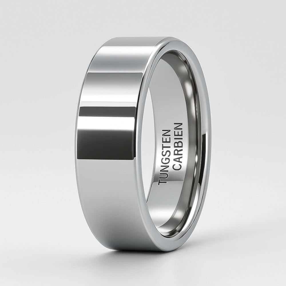 M Bague personnalisee alliance anneau plat tungstene polie miroir