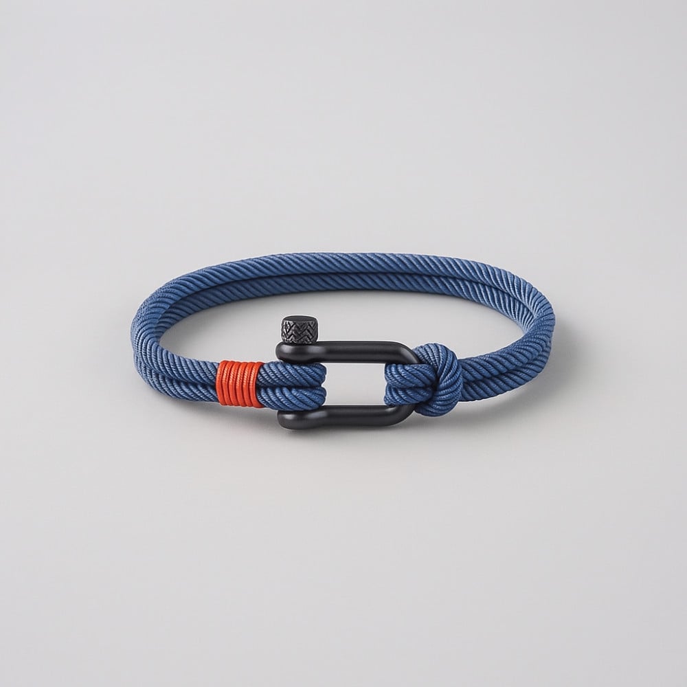 Rope bracelet with marine steel shackle clasp