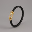 Bracelet femme cuir fermoir manille marin acier