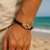 Bracelet femme cuir fermoir manille marin acier