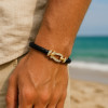 Bracelet femme cuir fermoir manille marin acier