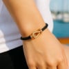 Bracelet femme cuir fermoir manille marin acier