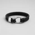 N Bracelet homme cuir cordons noir fermoir manille marin acier