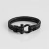 N Bracelet homme cuir cordons noir fermoir manille marin acier