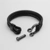 Bracelet homme cuir cordons noir fermoir manille marin acier