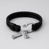 M Bracelet homme cuir cordons noir fermoir manille marin acier