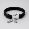 Men's Black Leather Stainless Steel shackle clasp Bracelet