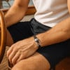 M Bracelet homme cuir cordons noir fermoir manille marin acier